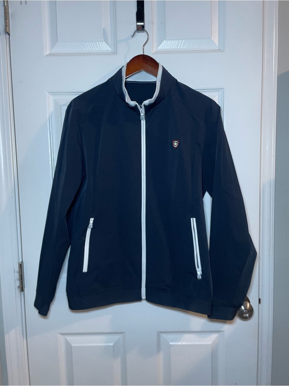 Louis Castel Women’s Full Zip Golf Jacket Navy White Trim Size 100 (US Medium)